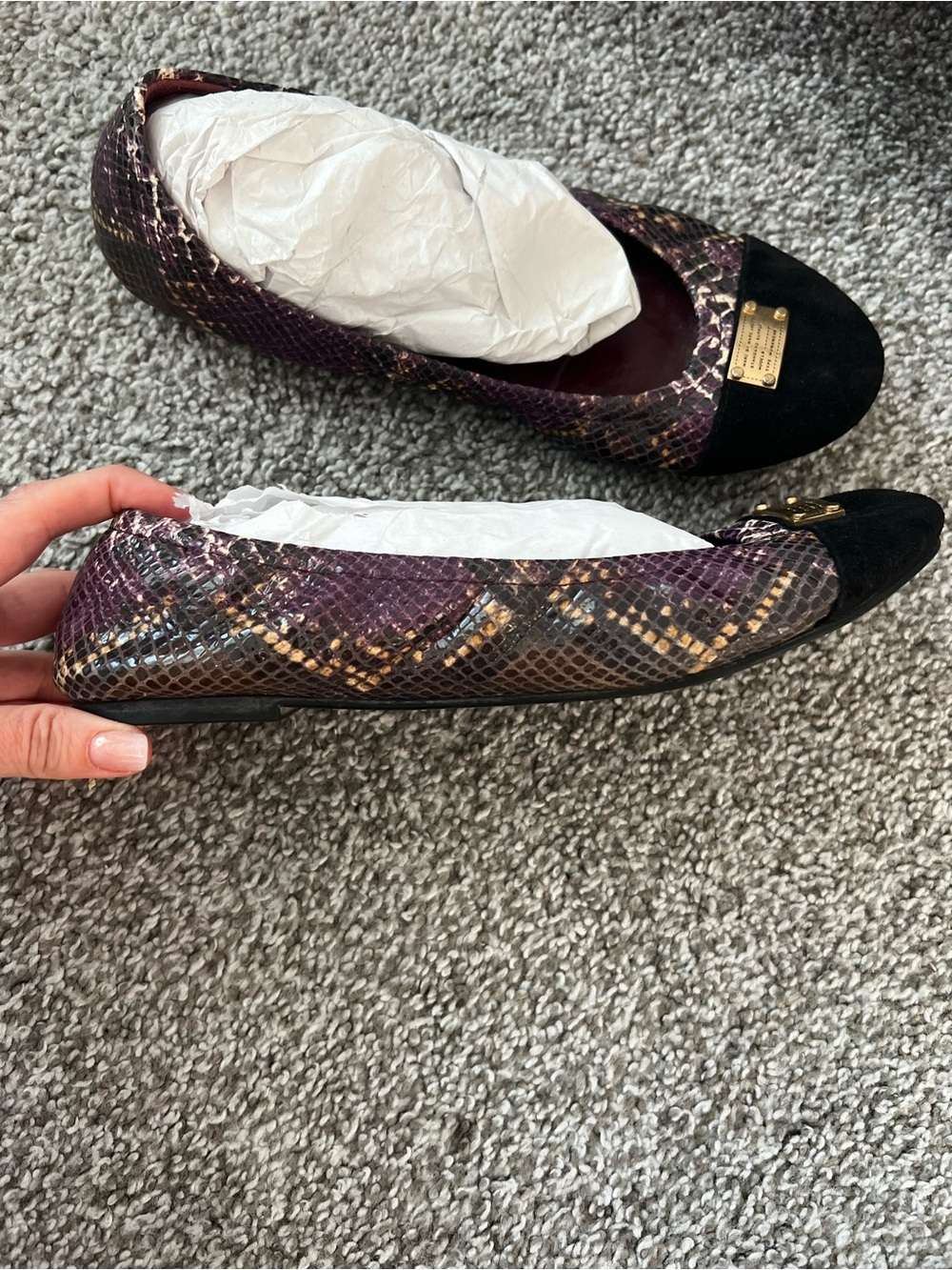 Marc Jacobs Purple Snake-Print Ballet Flats with Black Suede Cap Toe - Picture 4 of 8